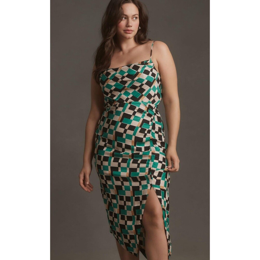 Anthropologie Midi Slip Draped Back Asymmetrical Date Night Preppy Size 16 W NWT